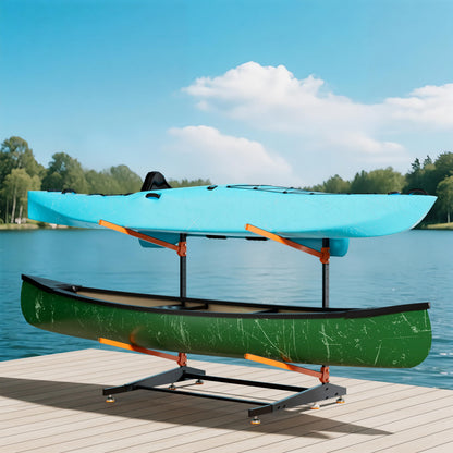 AlloyLake Freestanding Kayak Storage Rack, 2-Tier Heavy Duty Outdoor Canoe Stand for Garage & Dock, Holds 220 lbs, Rust-Proof 304 Stainless Steel Hardware (Orange)