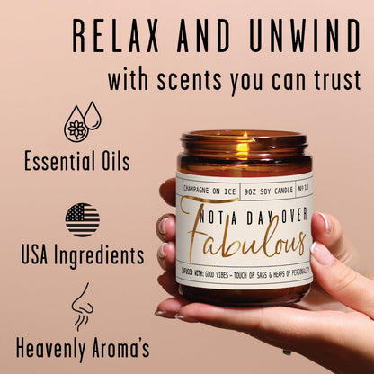 Birthday Gifts for Women Friendship -'Not a Day Over Fabulous' Soy Candle, w/Champagne on Ice I 40th 50th 60th 70th Happy Birthday Gifts for Mom, Grandma, Sister, Coworker, Aunt, Wife I Made in USA