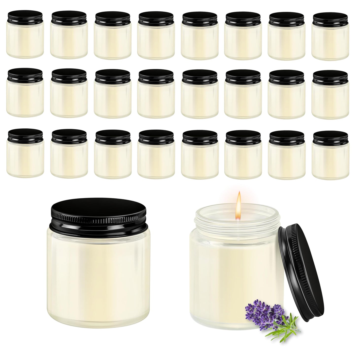 ACITHGL 24 Pcs 4oz Mini Mason Jar Candles Small Lavender Scented Candles Bulk Aromatherapy Ideal Souvenir Favors for Wedding Birthday Party (Black, 24)