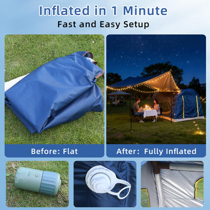 3-4 Person 3 in 1 Inflatable Tent, 60s Setup PU3000, 4-Season Waterproof Camping Tent with Electric Pump, All Weather Tent for Romantic Dates, Fall/Winter Camping, Hunting & Fishing