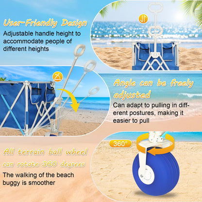 Beach Wagon with Big Wheels for Sand, Heavy Duty 350lbs Folding Beach Wagon with 10.5" All-Terrain Inflatable Wheels, Utility Cart for Camping, Outdoor Shopping, Garden & Sports, Includes Air Pump
