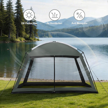 Superrella 12 x 12 FT Camping Screen Tent for 8-10 Person, Easy Setup Screen House with UV 50+ Sun Protection & Mosquito Net for Camping, Backyard, Picnic, Patio, Outdoor, Gray