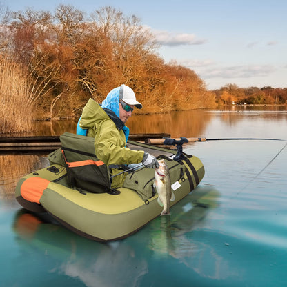 Xproutdoor Fishing Float Tube with Adjustable Backpack Straps, Storage Pockets, Fish Ruler, Fly Fishing Boat with Pump, Oar, Rod Holder and, Fins (Army Green, 27.09 x 20.31 x 10.79in)