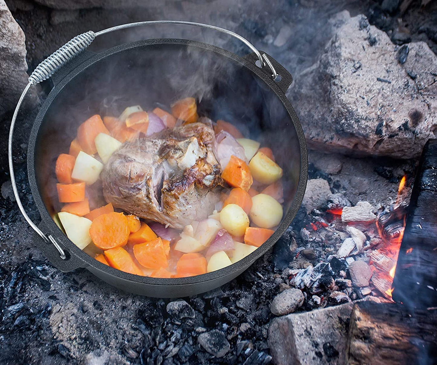 Cuisiland 16QT Cast Iron Dutch Oven with Lip Lid & Bail Handle – Extra Large Pre-Seasoned Campfire Pot for Outdoor Cooking, Roasting, Baking & Stews – Heavy-Duty Camping Cookware for Even Heat