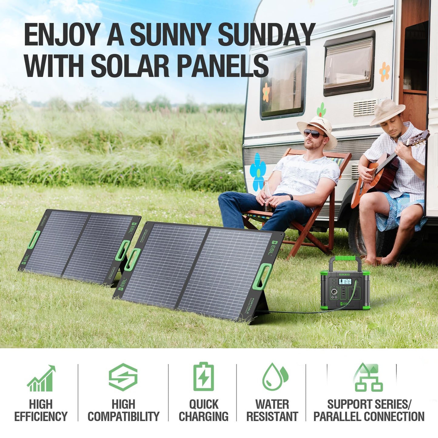 EBL 100W Portable Solar Panel for Power Station, 18V Foldable Solar Charger for Jackery/Ecoflow/Bluetti/GRECELL, Waterproof IP65 High-Efficiency Battery Charger for Outdoor Camping RV Off-Grid Living
