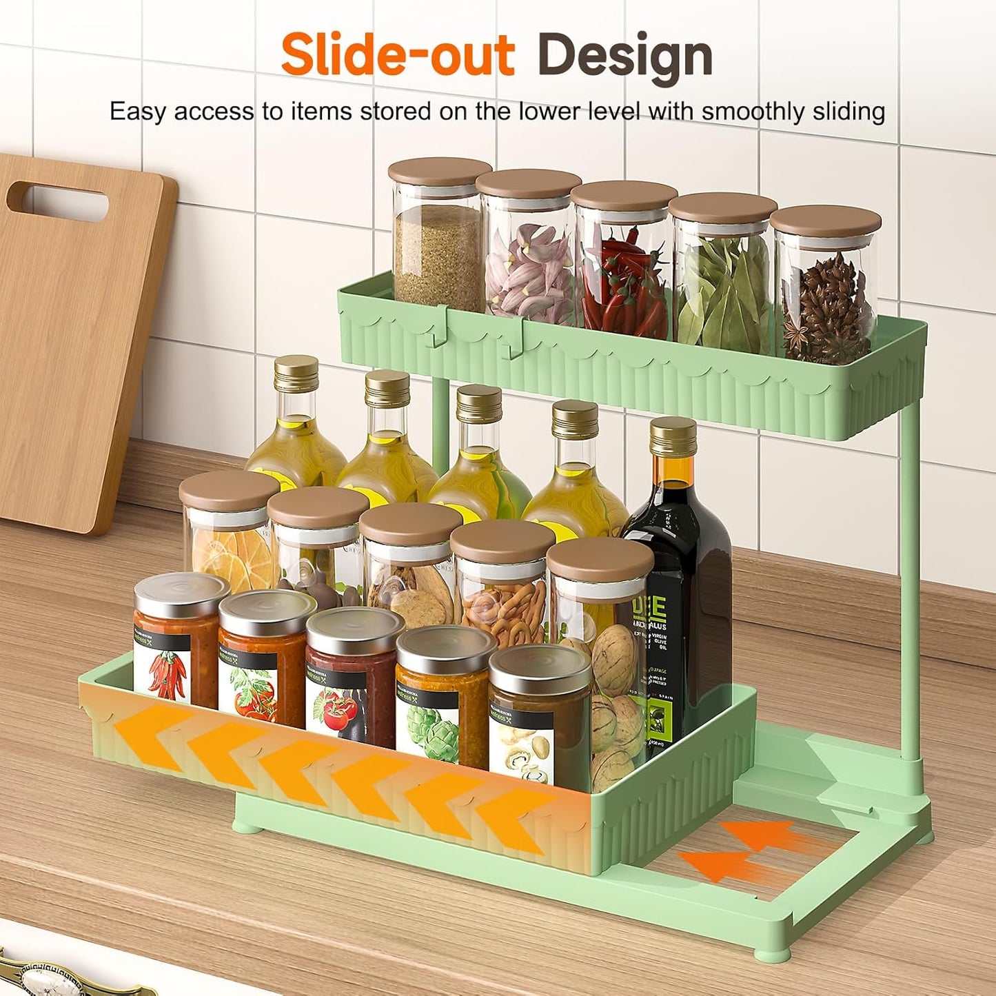 Sevenblue Multi-Purpose Under Sink Organizers - 3 Pack L-Shaped Pull Out Storage for Bathroom & Kitchen | Green, 14.85 Inch
