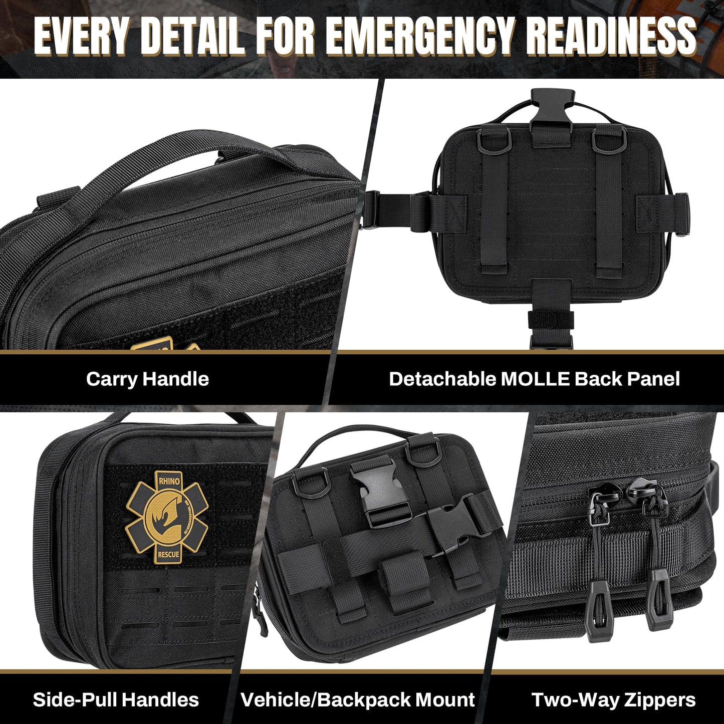 RHINO RESCUE Vehicle IFAK Trauma Kit with C-A-T Tourniquet, Tactical First Aid Kit Molle Pouch Black