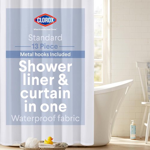 Clorox 2-in-1 Shower Curtain Liner - Durable Fabric with Weighted Magnets | 72" x 72" White
