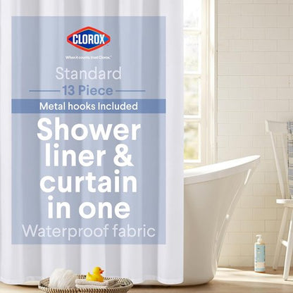Clorox 2-in-1 Shower Curtain Liner - Durable Fabric with Weighted Magnets | 72" x 72" White