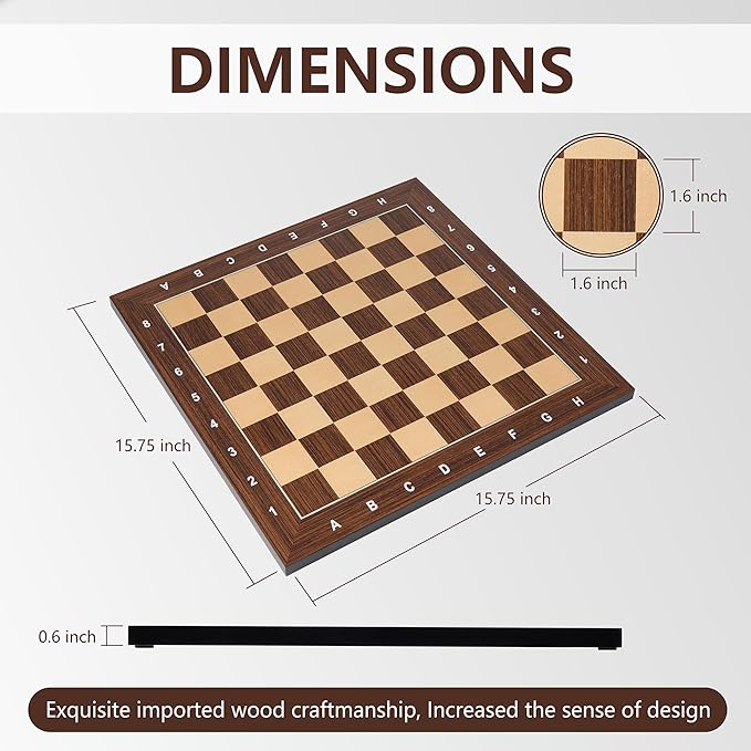 Wooden Chess Board 16 Inch - Professional Tournament Chessboard Only Premium Wood Board Game with Notation Scratch-Resistant UV Coating Portable Table Chess Board No Pieces with Gift Package