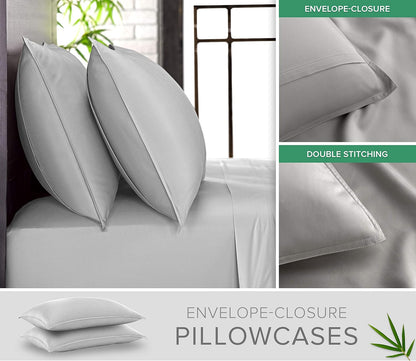 Pure Bamboo Twin Sheets - Luxuriously Soft 100% Organic Viscose Bed Sheet Set | Silver Pearl, Double Stitching