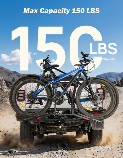 JOYTUTUS Compact & Lightweight 2-Bike Hitch Bike Rack, 150 LBS Capacity for Car SUV Truck with 1¼/2” Receiver, Easy Install Tilting Folding Anti-Wobble Bike Carrier, Fits Most Wheelbases (Max 53'')