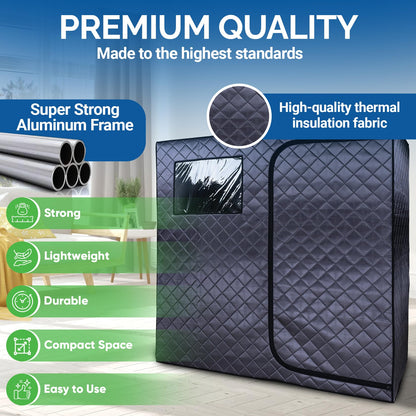 Durasage Portable Full Size Infrared Sauna for at Home Ultra Low EMF Infrared Panels LED Lighting, Heating Foot Pad, Ceramic Heat Fan (2-Person), Gray, Updated Version