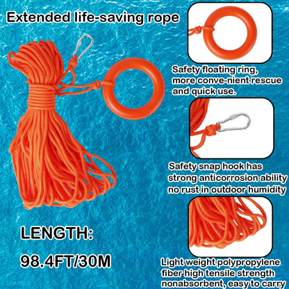 Life Ring Buoy Boat Safety Throw Ring with Water Floating Lifesaving Rope 98.4FT Set, Outdoor Professional Throwable Flotation Device (28in)
