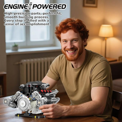 Mini V8 Engine Model Kit Building Sets That Runs Technic with Motor APP Control &amp Light Collectible Mechanic Engineering for Adults Boys 14+