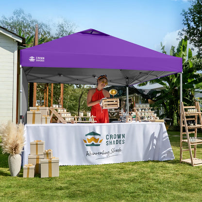 CROWN SHADES 10x10 Pop Up Canopy with 1 Side Wall - Beach Tent with One Push Setup - Outdoor Sun Shade for Events, Parties, Camping - Gazebo with STO-N-Go Cover Bag (Purple)