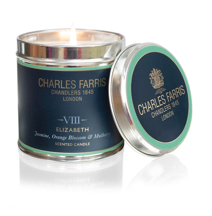 Charles Farris Luxury Scented Candle – Tin, Hand-Poured, Long Lasting, Clean Burning, 300g / 10.5oz, Burns for up to 40 Hours, Made in England – Orange Blossom, Jasmine & Green Mulberry – Elizabeth