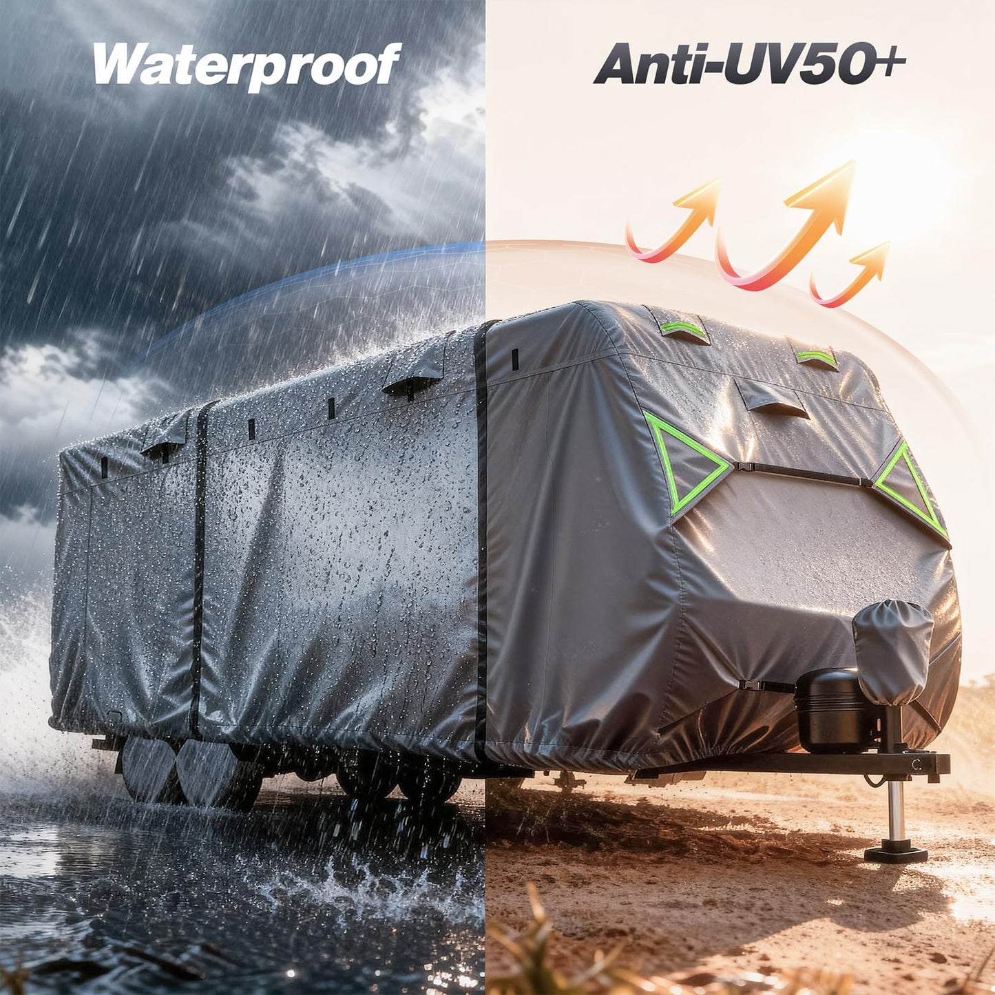 Jack Boss RV Cover, 7 Layers Waterproof Camper Cover with Tongue Jack Cover, Windproof Travel Trailer Cover with Gutter Cover, Fit for 27-30ft