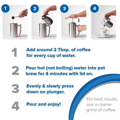 Frieling French Press Coffee Maker - 23 Ounce, Brushed Stainless Steel - Coffee Press & Cold Brew Pitcher - Stovetop Espresso Maker for Camping & Travel