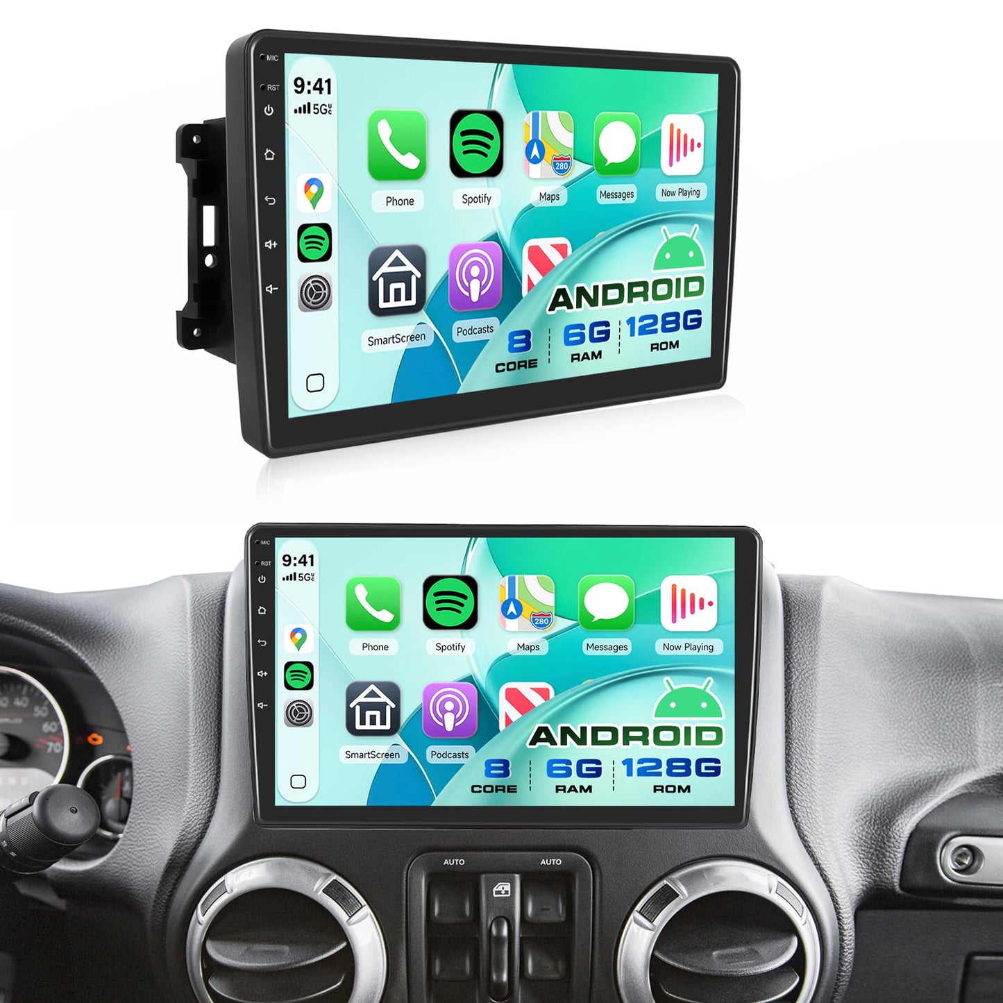 Rimoody 8Core 6G+128G 10.1'' Android Car Stereo Radio for Jeep Wrangler JK Commander Compass 2007-2018, Dodge Ram/Challerger, Wireless Carplay Android Auto GPS WiFi, Bluetooth 5.0 EQ Backup Camera