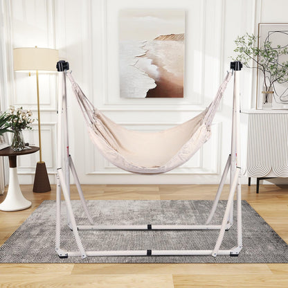2 in 1 Hammock with Stand - Portable Hammock & Swing Chair, No Tools Assembly, with Carry Bag, Indoor Outdoor for Patio, Garden, Camping, Apartment (White)