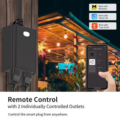 Minoston Outdoor Smart Plug, Matter Smart Plug, Smart Home Wi-Fi Outlet IP65 Waterproof, Compatible with Alexa, Apple Home, SmartThings, Google Home, Smart Life, IP65 Waterproof, 2.4Ghz, 2 Pack
