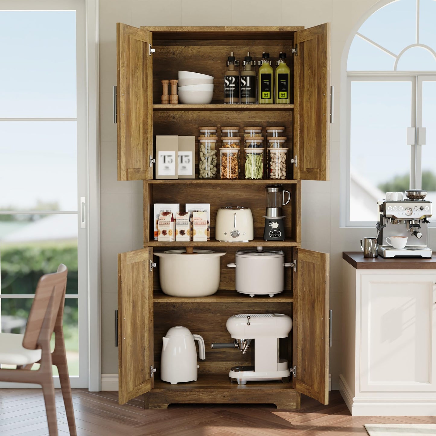 IDEALHOUSE Kitchen Pantry Cabinet, 70in Tall Storage Cabinet with Doors and Adjustable Shelves, Freestanding Cupboard for Living Room, Dining Room, Bathroom