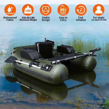 Xproutdoor Fishing Float Tube, Belly Boat Fishing with Pump, Fish Ruler, Adjustable Straps, Storage Pockets, 2 Oars, 2 Rod Holders, Motor Bracket Inflatable Float Tube for 330 LBS Load Capacity