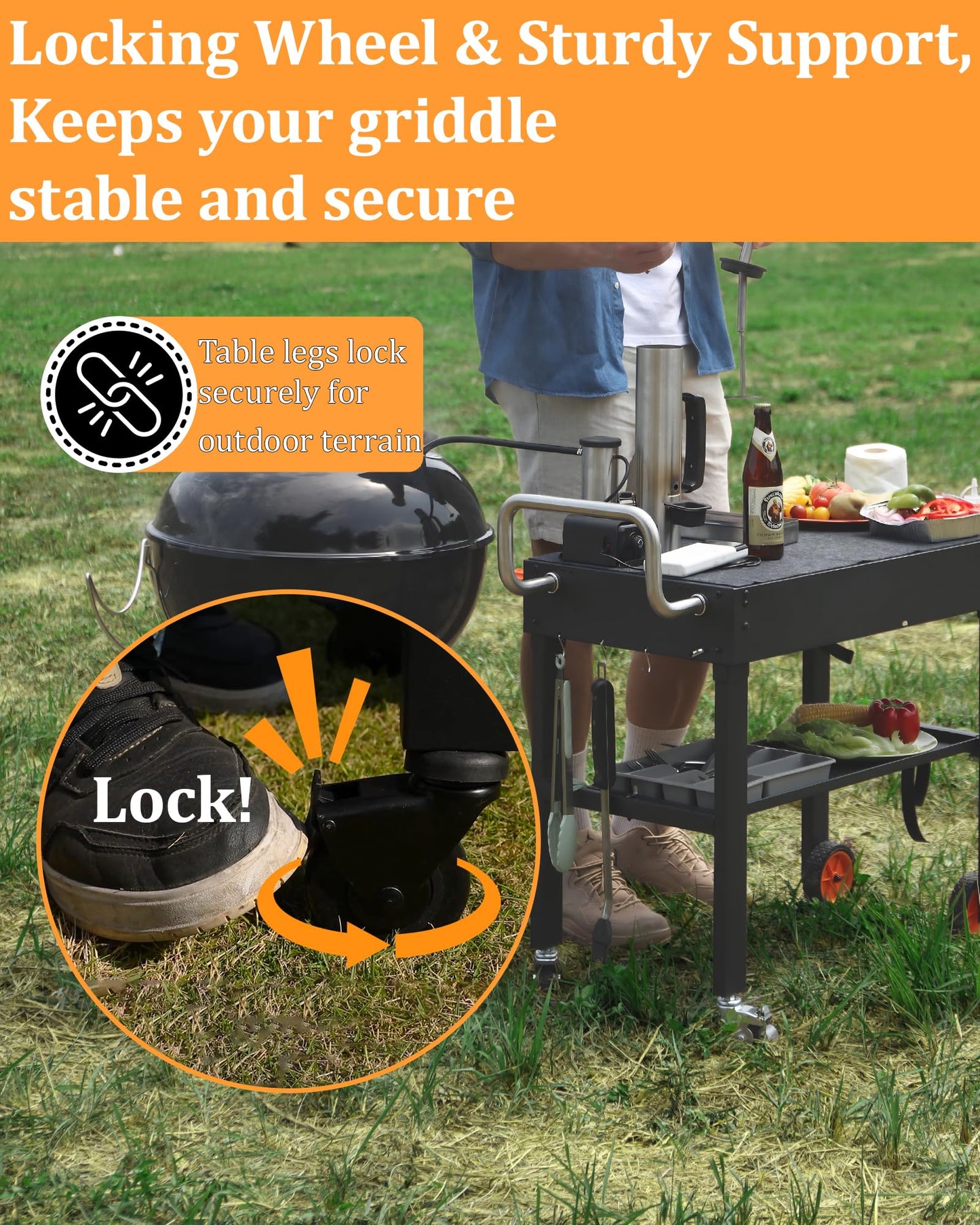 JiRiCHMi Grill Table For Blackstone Griddle 22 and 17 Inch, Grill Carts Outdoor With Wheels, Heavy-Duty Grill Stand, Foldable Quickly Blackstone Stand Suitable for Travel/Camping And Outdoor Meals