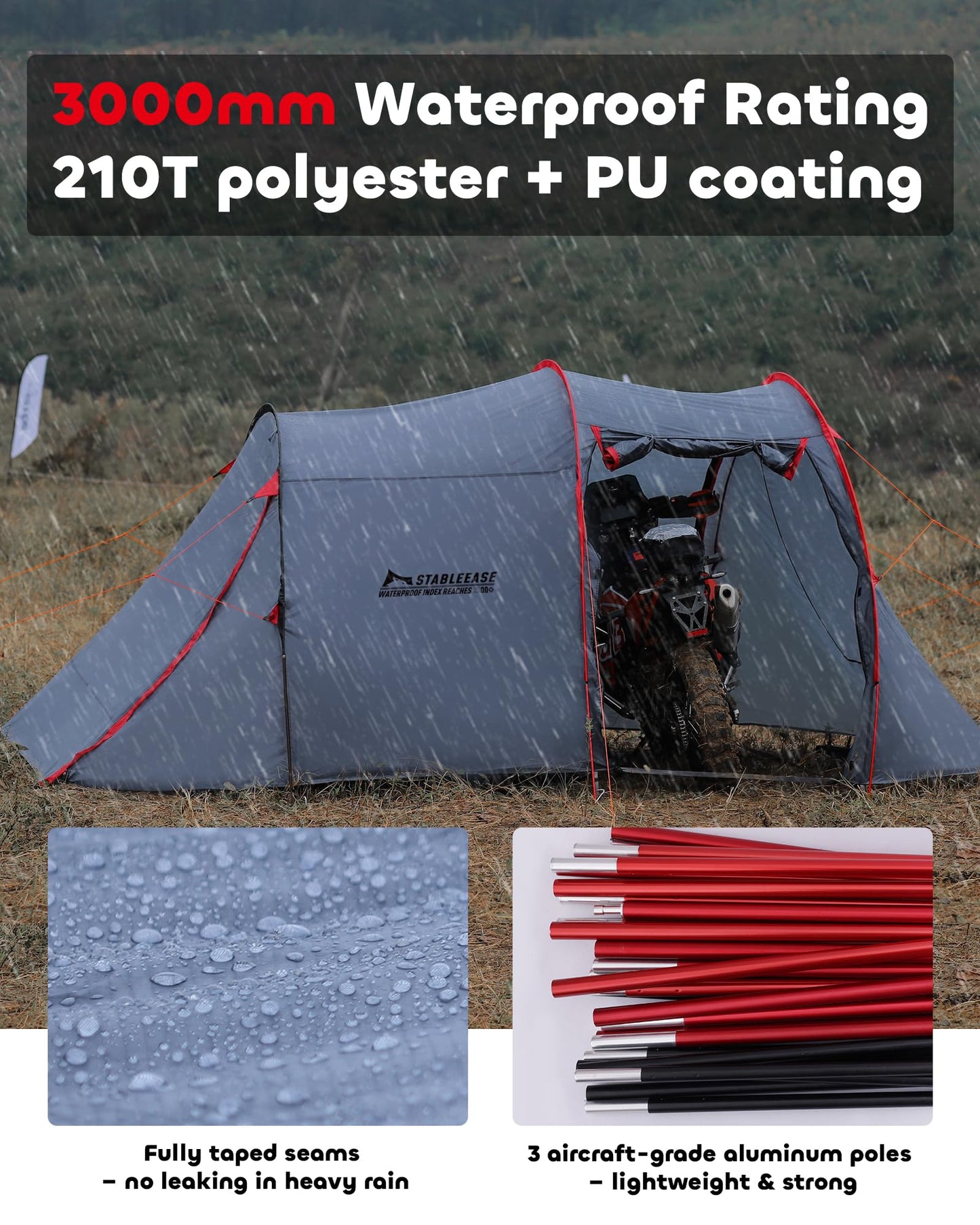 2 Person Camping Tent Motorcycle Tent Waterproof Instant Family Tents Lightweight Motorcycle Storage Shelter for for Backpacking Hiking Easy Setup