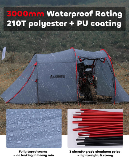 2 Person Camping Tent Motorcycle Tent Waterproof Instant Family Tents Lightweight Motorcycle Storage Shelter for for Backpacking Hiking Easy Setup