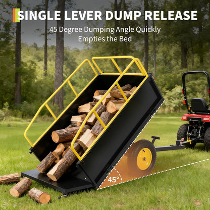 Heavy Duty ATV Trailer Tow Behind Dump Cart, 17 Cu.Ft. 750lbs Capacity, Pull Behind Steel Yard Wagon Dump Trailer for Tractor Lawn Mower Garden