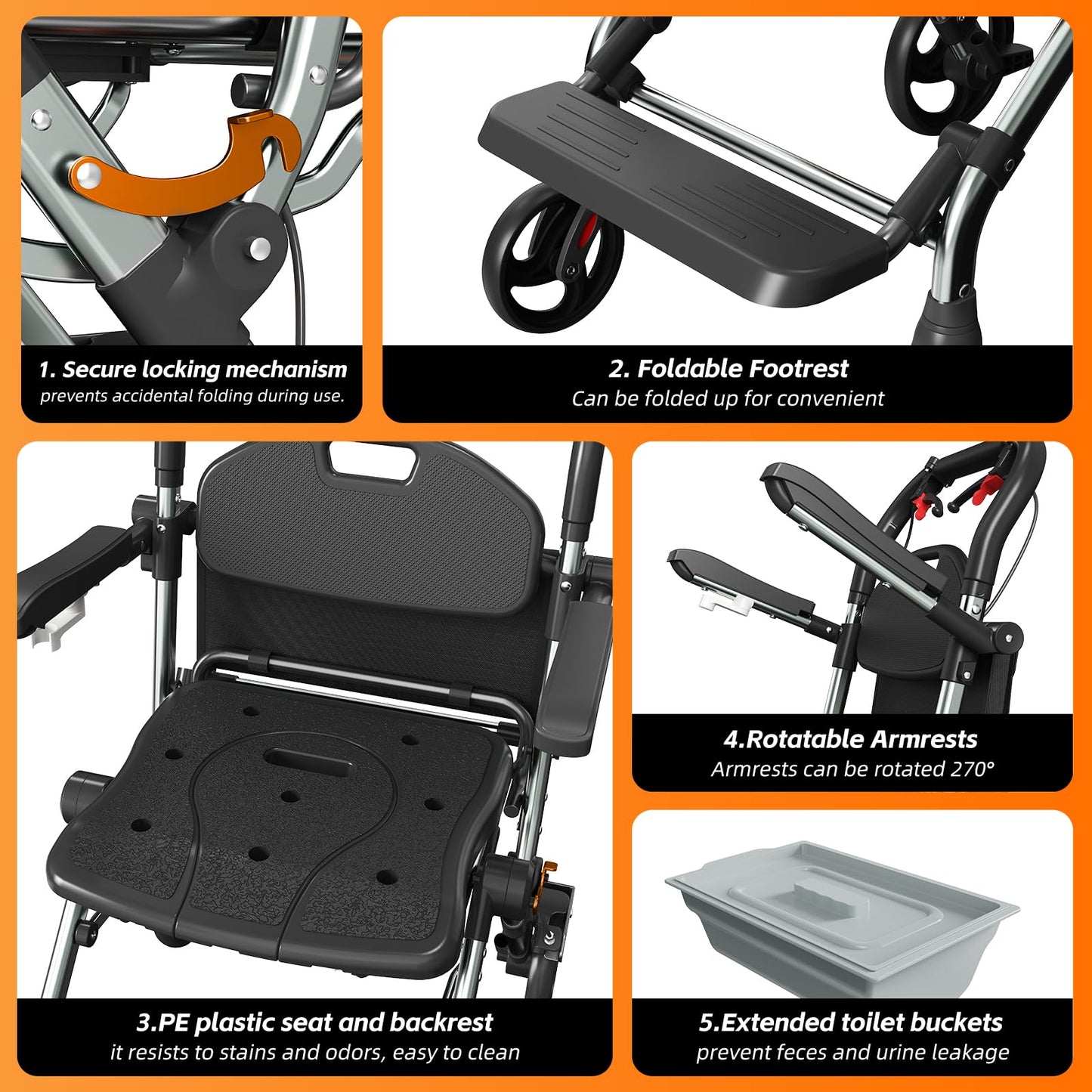Portable Bedside Commode Chair 3-in-1, Foldable Toilet Chair with Raised Seat & Shower Chair, for Use with Wheelchairs for Adults, Heavy Duty Commode for Elderly, Disabled, Supports 330 lbs (BLACK)