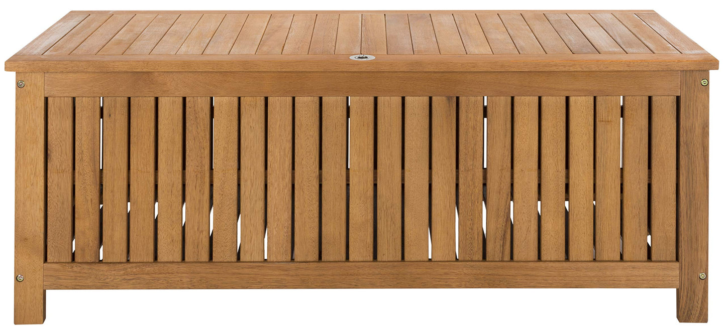 SAFAVIEH Outdoor - Abri Cushion Storage Box - Solid Wood - Coastal Resort Storage Bench Design - Ideal for Patio, Deck, Porch, Backyard, 18" W x 47" D x 19" H (PAT7037A)