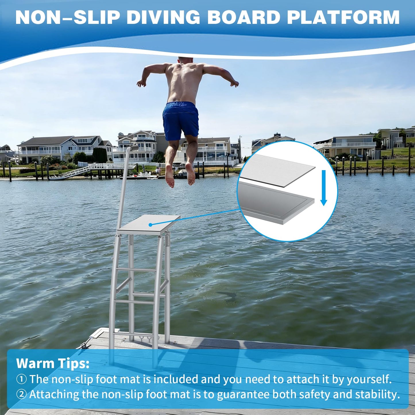 THOOUM 41.3" Dock/Boat/Deck Diving Board Platform with Hand Rail, Heavy Duty Boarding Platform with Foam Pad Surface for Diving