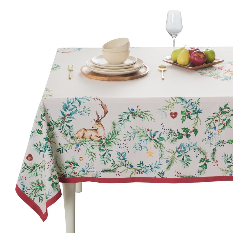 Maison d' Hermine Table Cloth Rectangle Table 100% Cotton 60 x 108 Inches Fall Tablecloth Reusable Everyday Use for Thanksgiving Christmas Decorations Dining Farmhouse Party (Holly Time)