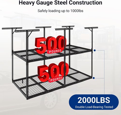 FLEXIMOUNTS 4x8 Overhead Garage Storage Rack - Adjustable Heavy-Duty Metal System | 1000 lbs Capacity, Black