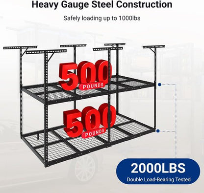 FLEXIMOUNTS 4x8 Overhead Garage Storage Rack - Adjustable Heavy-Duty Metal System | 1000 lbs Capacity, Black