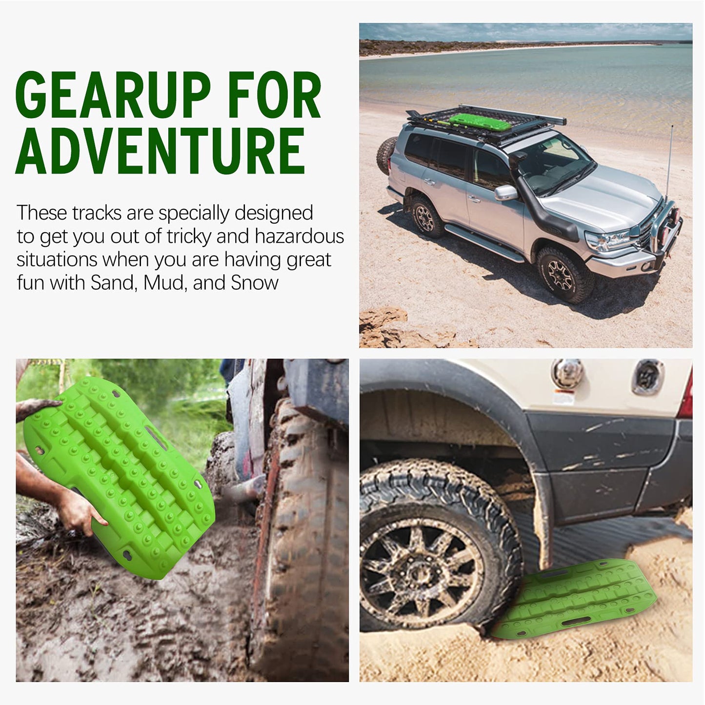 BUNKER INDUST Off Road Traction Boads + 3" x 20ft Recovery Straps + Pair 3/4 D Ring Shackles + Bag 35,000 lbs Tree Saver Winch Strap