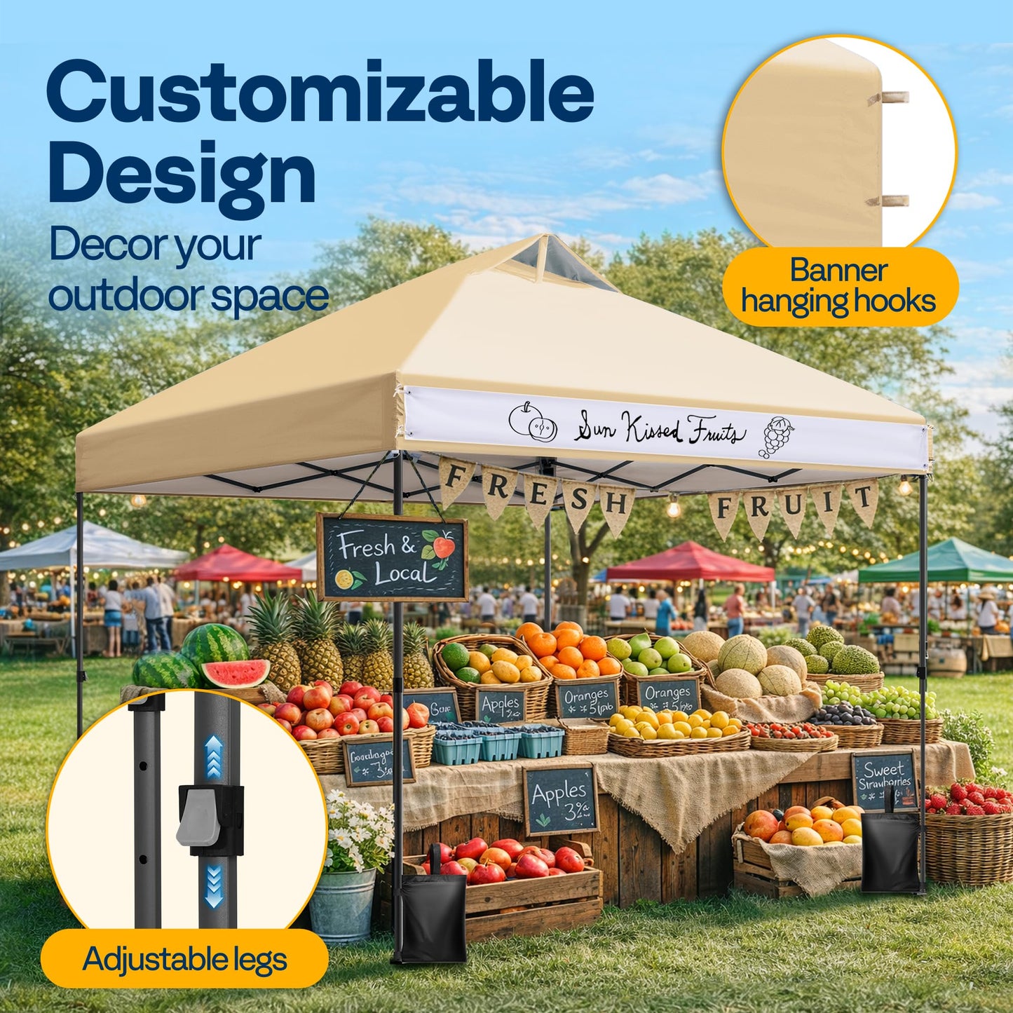 VIVOHOME 10x10ft Pop Up Canopy Tent One Push Setup Outdoor Portable Shelter Tent Heavy Duty with Wheel Carry Bag and 4 Sandbags, Beige