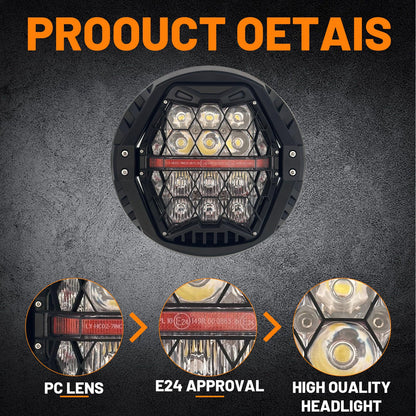 bamotop 120W 7'' Motorcycles LED Headlight With Amber DRL Hi/Lo Beam Headlamp for Harley Davidson Touring Street Glide 2014-2023 [Plug And Play]