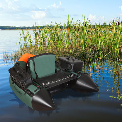 UNITACKLE Inflatable Fishing Float Tube, Belly Boat Fishing with Detachable Side Bags, Hand Pump, Fish Ruler, Paddle, Fins, Rod Holder and Mount, Inflatable Float Tube for 330lb Load Capacity