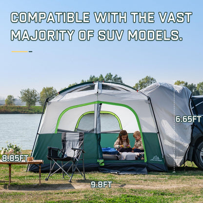 JELUCAMP SUV Tents for Camping 6 Person Waterproof, Car Family Camping Tent with Tailgate Attachment for SUV, Jeep, Truck with Cap, Easy Setup Large Tent for Outdoor Camping, Dark Green