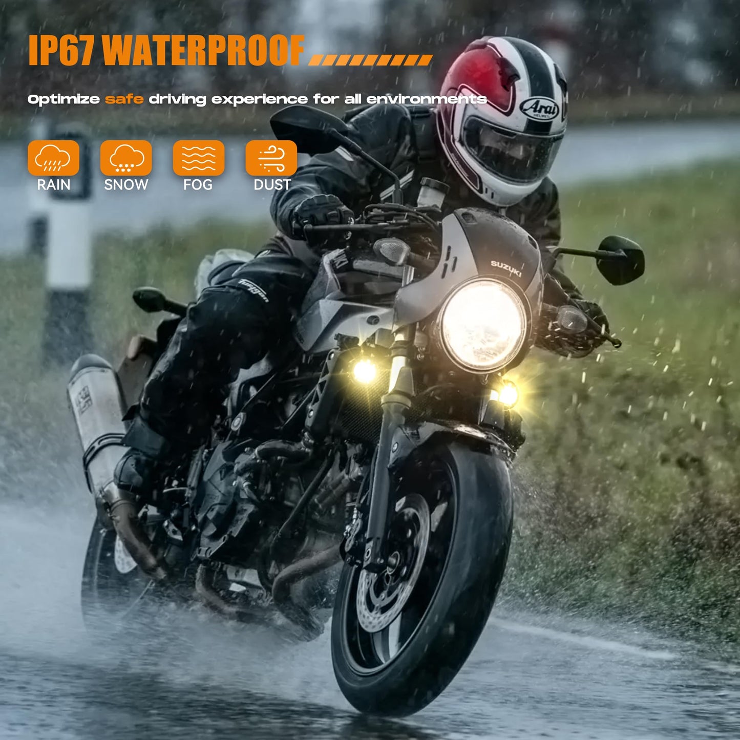 Future Eyes Motorcycle LED Fog Lights, 120W Auxiliary Driving Spotlight, High/Low Beam, Waterproof Off-Road Lights for Night Riding, ATV, UTV, and Motorcycle Headlights