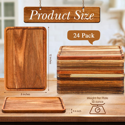 Roshtia 24 Pcs Acacia Wood Serving Tray Rectangular Wooden Serving Platter Christmas Dinner Plates Wood Cheese Charcuterie Board for Food Vegetable, Charcuterie, Appetizer (8'' X 12'' X 0.6'')