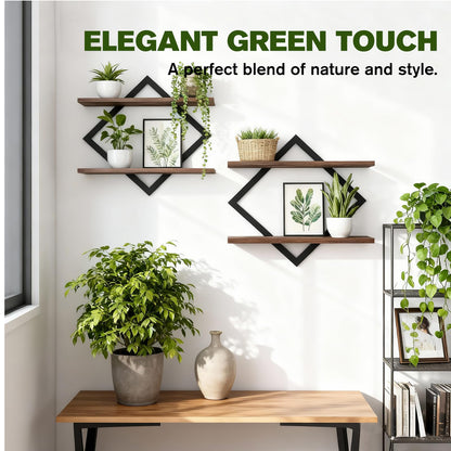 TALVADI Set of 2 Floating Shelves for Wall Planters for Indoor Plants Wall Plant Holder Plant Stand Indoor for Small Plant Window Plant Hanging Wall Shelves for Living Room Bedroom Bathroom (Brown)
