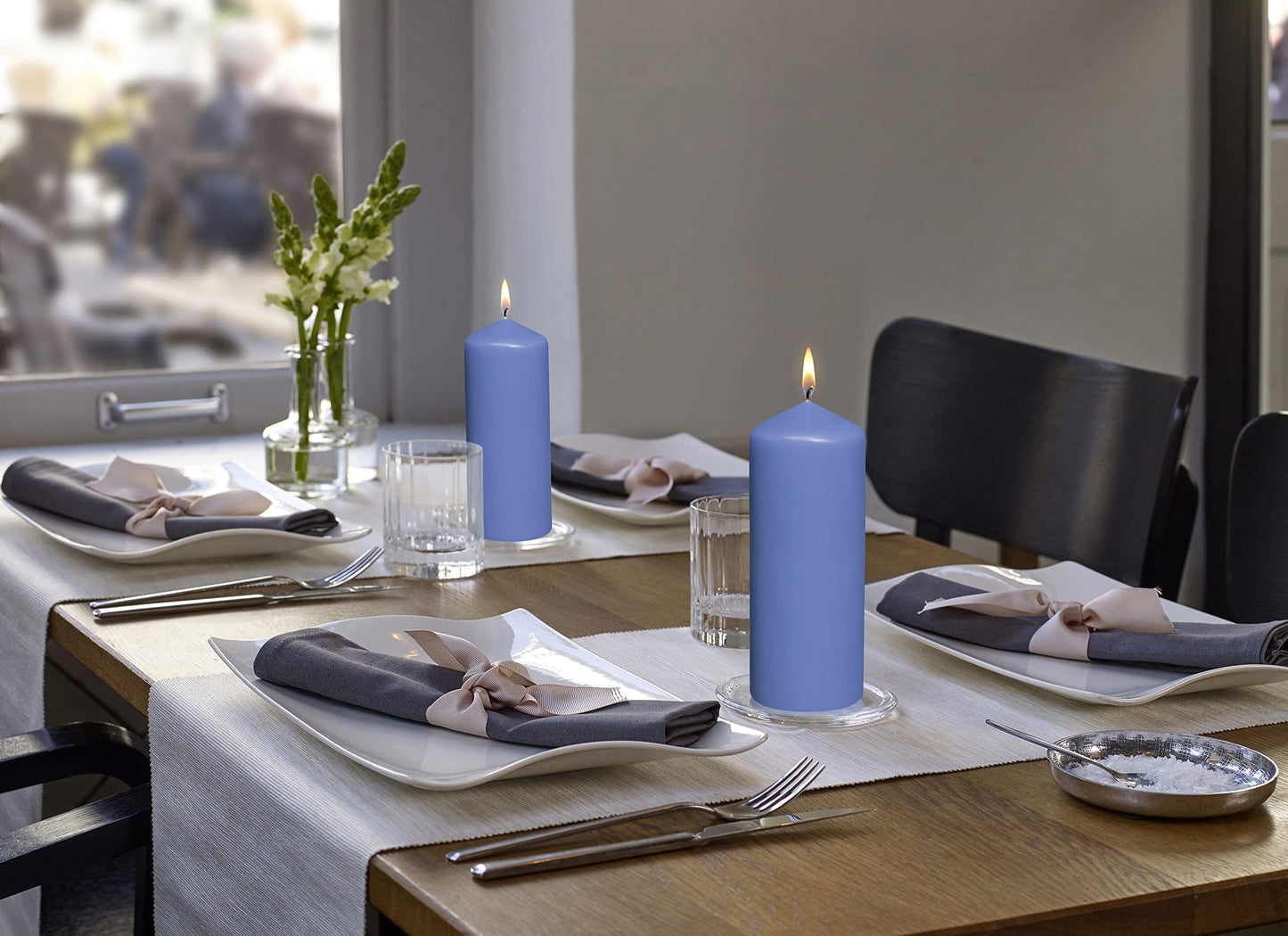 BOLSIUS 10 Blue Pillar Candles - 2.25 x 6 Inches - Premium European Quality - Individually Wrapped - 42 Hours Burn Time - Dripless Smokeless Unscented Dinner, Wedding, Party, & Restaurant Candles