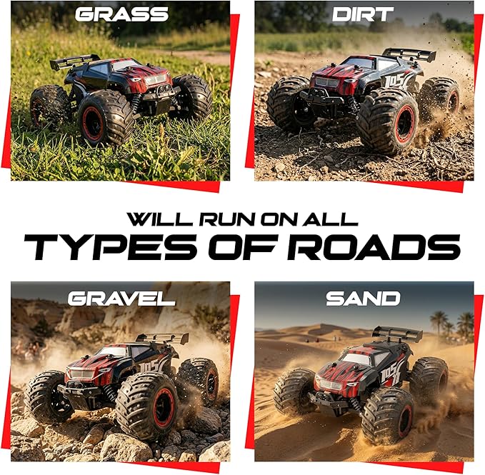 Remote Control Car 2.4GHz high Speed 20km/H 1:16 Scale 4 * 4 Off-Road RC Truck High Speed All-Terrain Racing Vehicle with 2*Rechargeable Batteries LED Lights Gifts for Kids &amp Adults