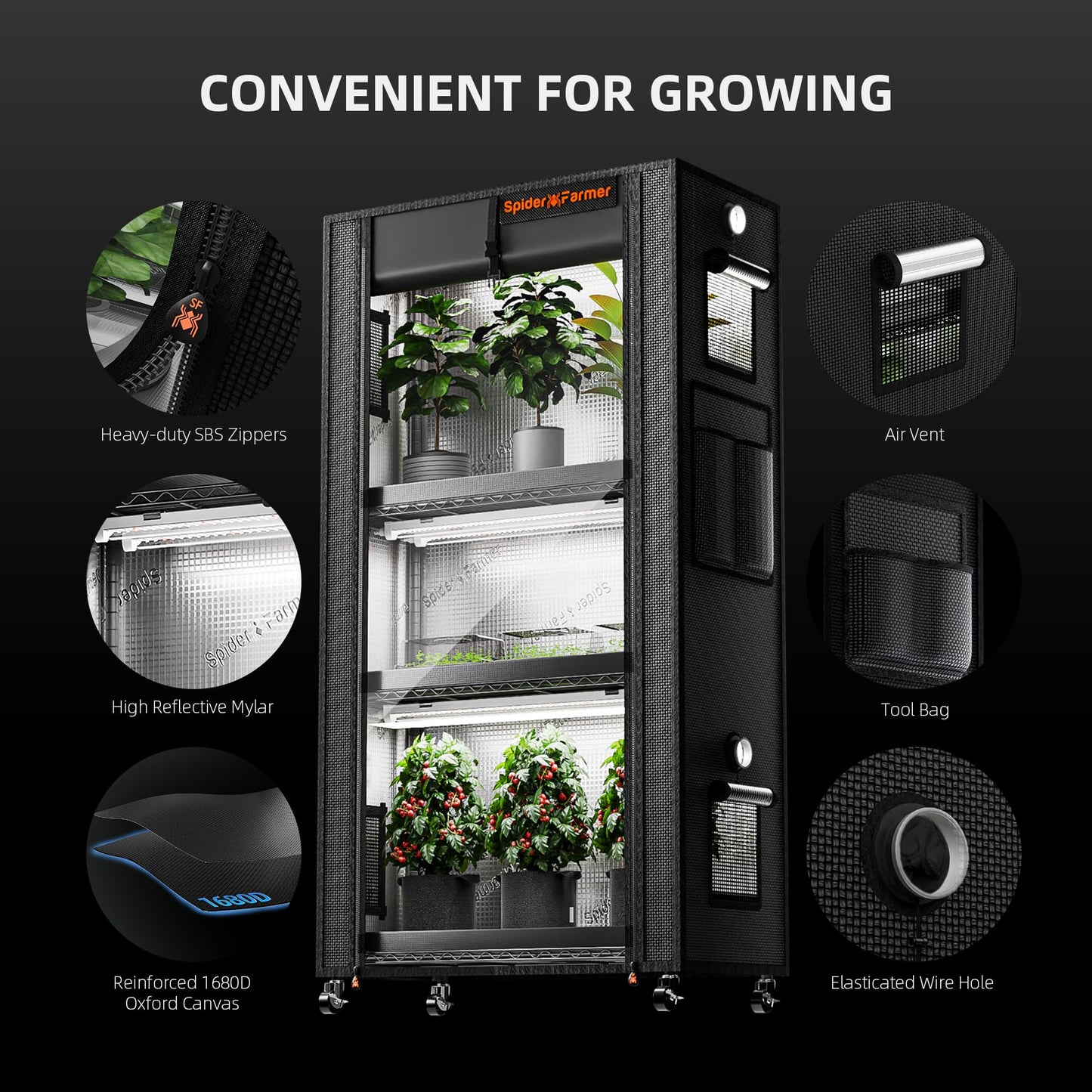 Spider Farmer 2026 Plant Stand with Grow Lights, 4-Tier Plant Shelf with 6Pcs 2ft Full Spectrum LED Lamp and Grow Tent, for Veg Seed Starting Plants Growth Greenhouse 28Lx14Dx59H (Update)