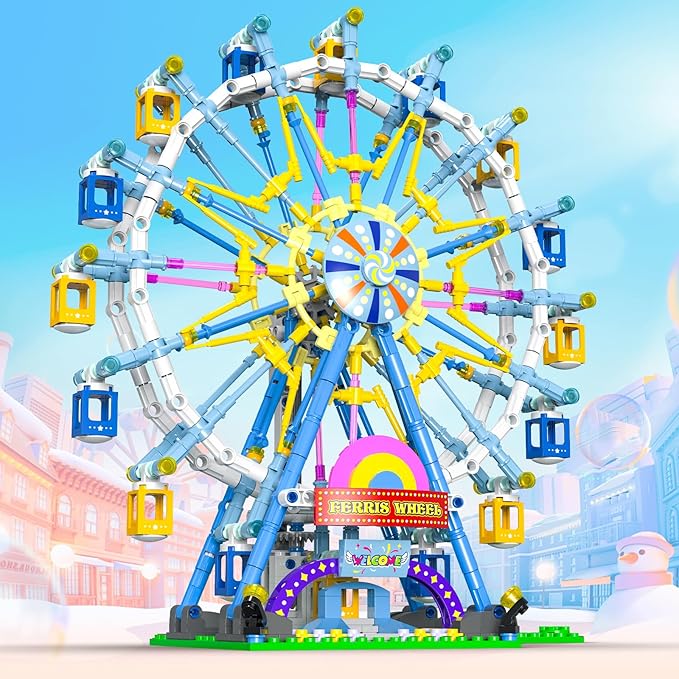 2026 Newly Upgrade Ferris Wheel Building Set with Fairy Light Two-Way Rotating Ferris Wheel Building Blocks Set of 813 PCS Amusement Park Model Kit for Kids Ages 8+ Ideas Gift for Boys and Girls